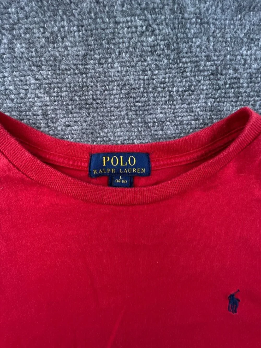 Polo Ralph Lauren Boys Large 14-16 Red Long Sleeve T Shirt Crew Neck Cotton